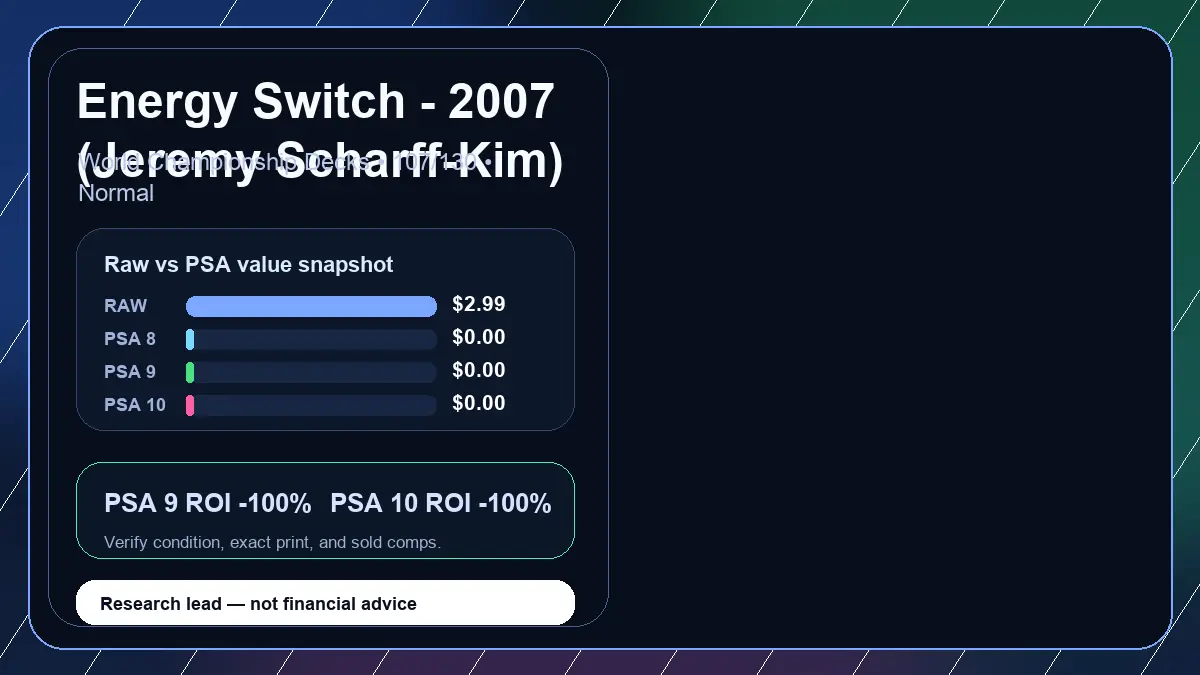 Price chart for Energy Switch - 2007 (Jeremy Scharff-Kim) showing raw, all-in, PSA 6, PSA 7, PSA 8, PSA 9, and PSA 10 values