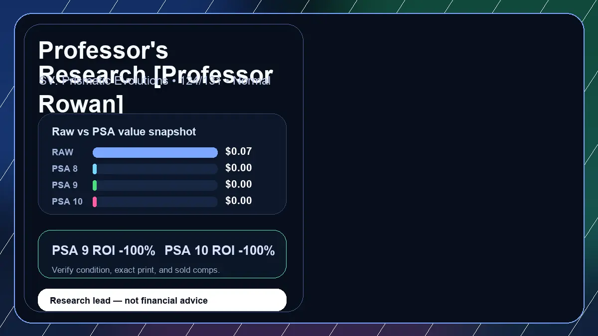 Price chart for Professor's Research [Professor Rowan] showing raw, all-in, PSA 6, PSA 7, PSA 8, PSA 9, and PSA 10 values