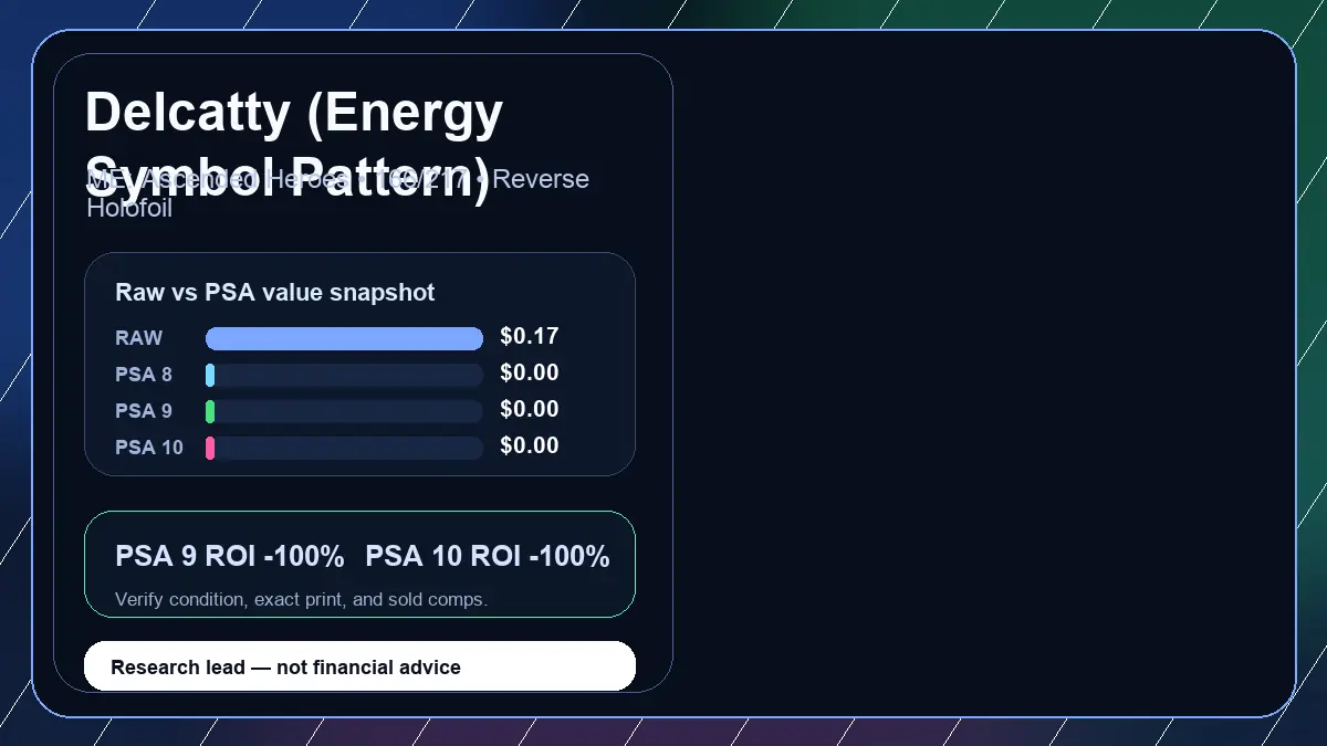 Price chart for Delcatty (Energy Symbol Pattern) showing raw, all-in, PSA 6, PSA 7, PSA 8, PSA 9, and PSA 10 values