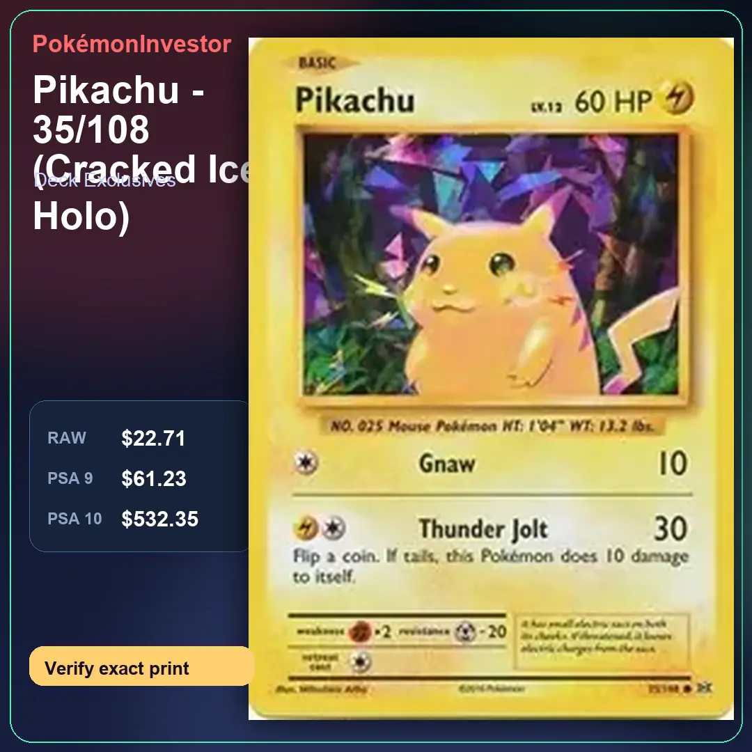 Card research image for Pikachu - 35/108 (Cracked Ice Holo)