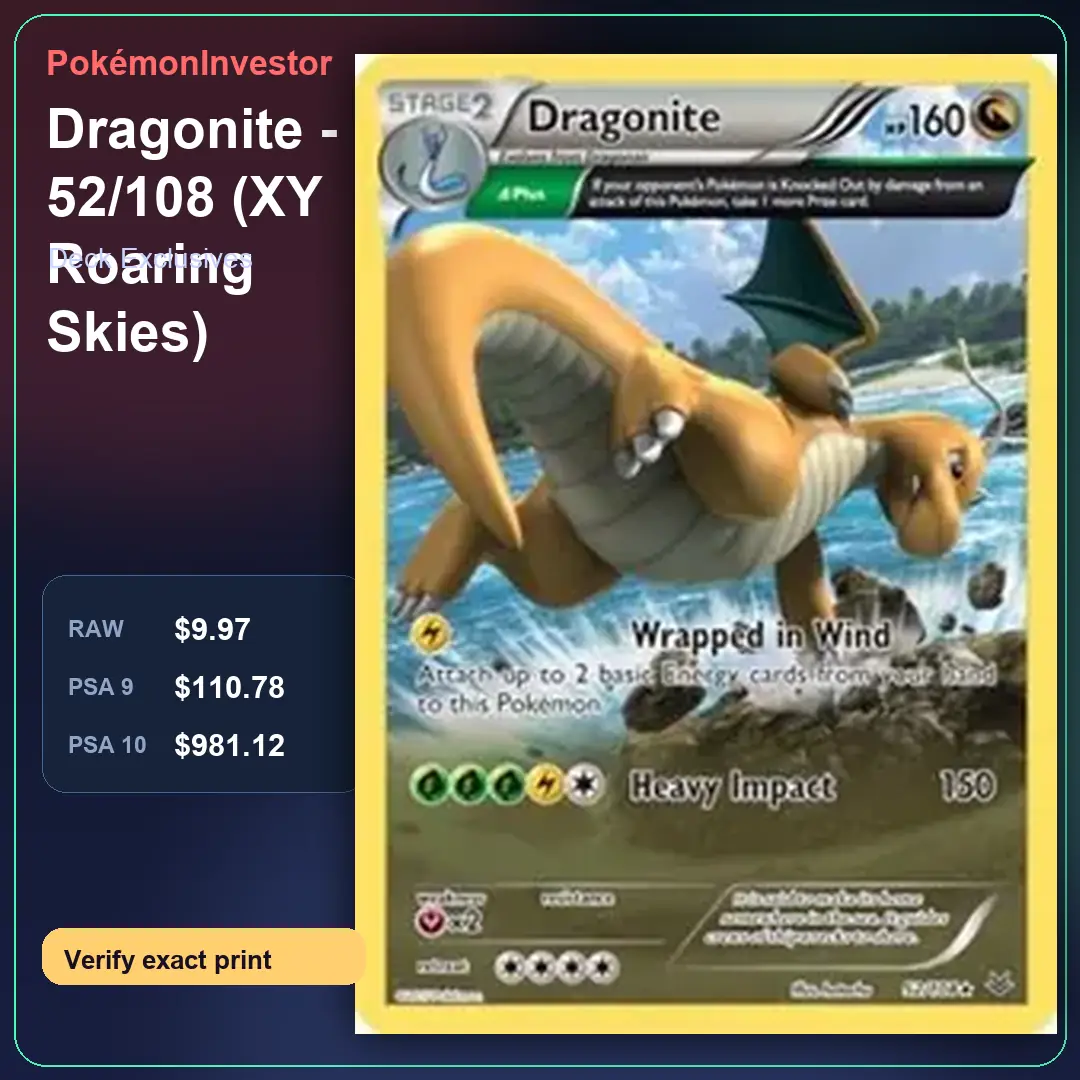Card research image for Dragonite - 52/108 (XY Roaring Skies)