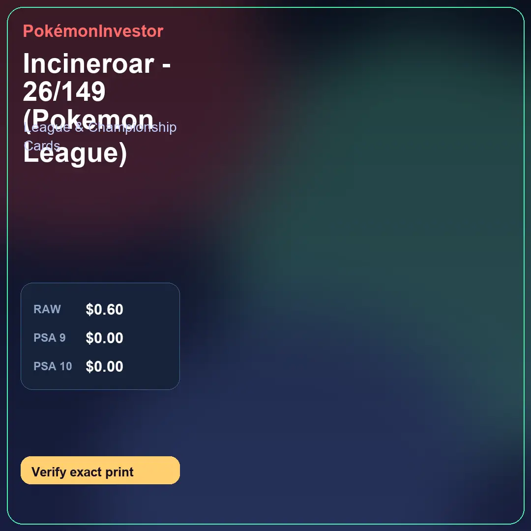 Card research image for Incineroar - 26/149 (Pokemon League)