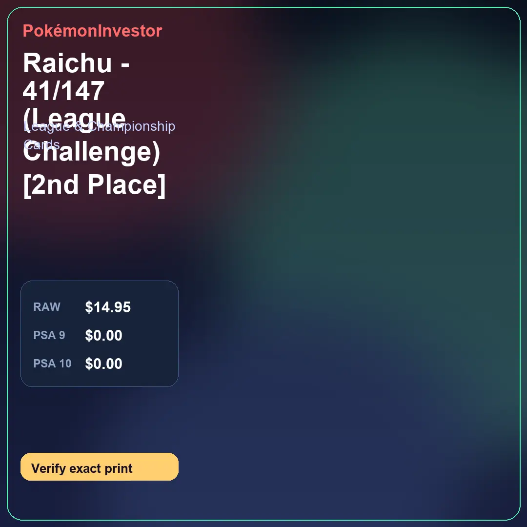 Card research image for Raichu - 41/147 (League Challenge) [2nd Place]