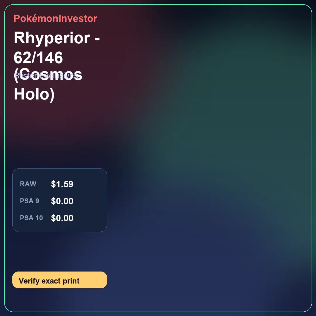 Card research image for Rhyperior - 62/146 (Cosmos Holo)