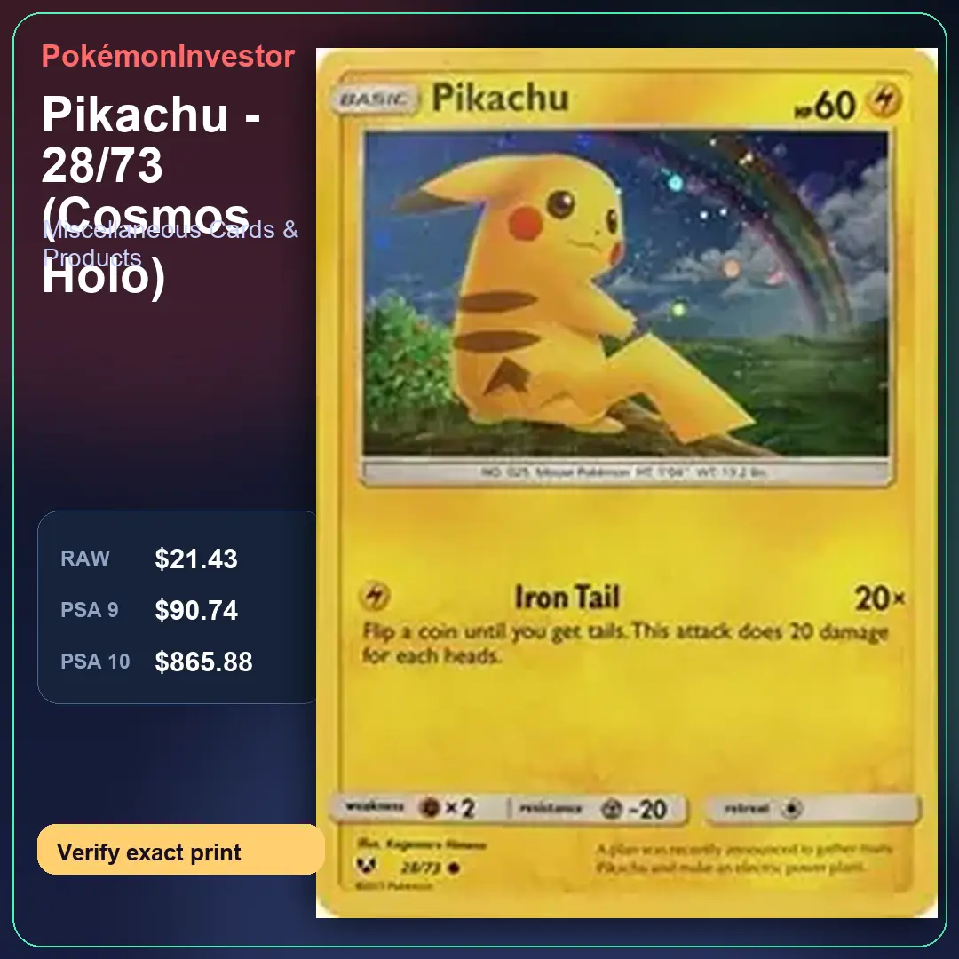 Card research image for Pikachu - 28/73 (Cosmos Holo)