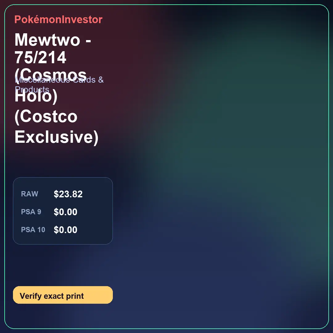 Card research image for Mewtwo - 75/214 (Cosmos Holo) (Costco Exclusive)