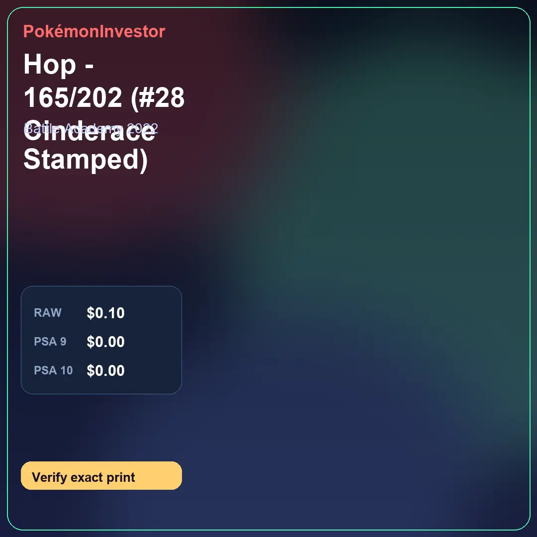 Card research image for Hop - 165/202 (#28 Cinderace Stamped)