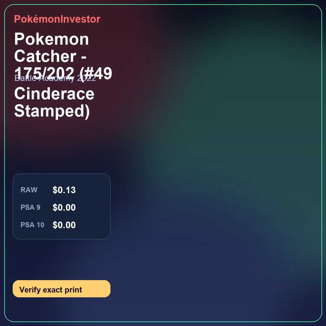 Card research image for Pokemon Catcher - 175/202 (#49 Cinderace Stamped)