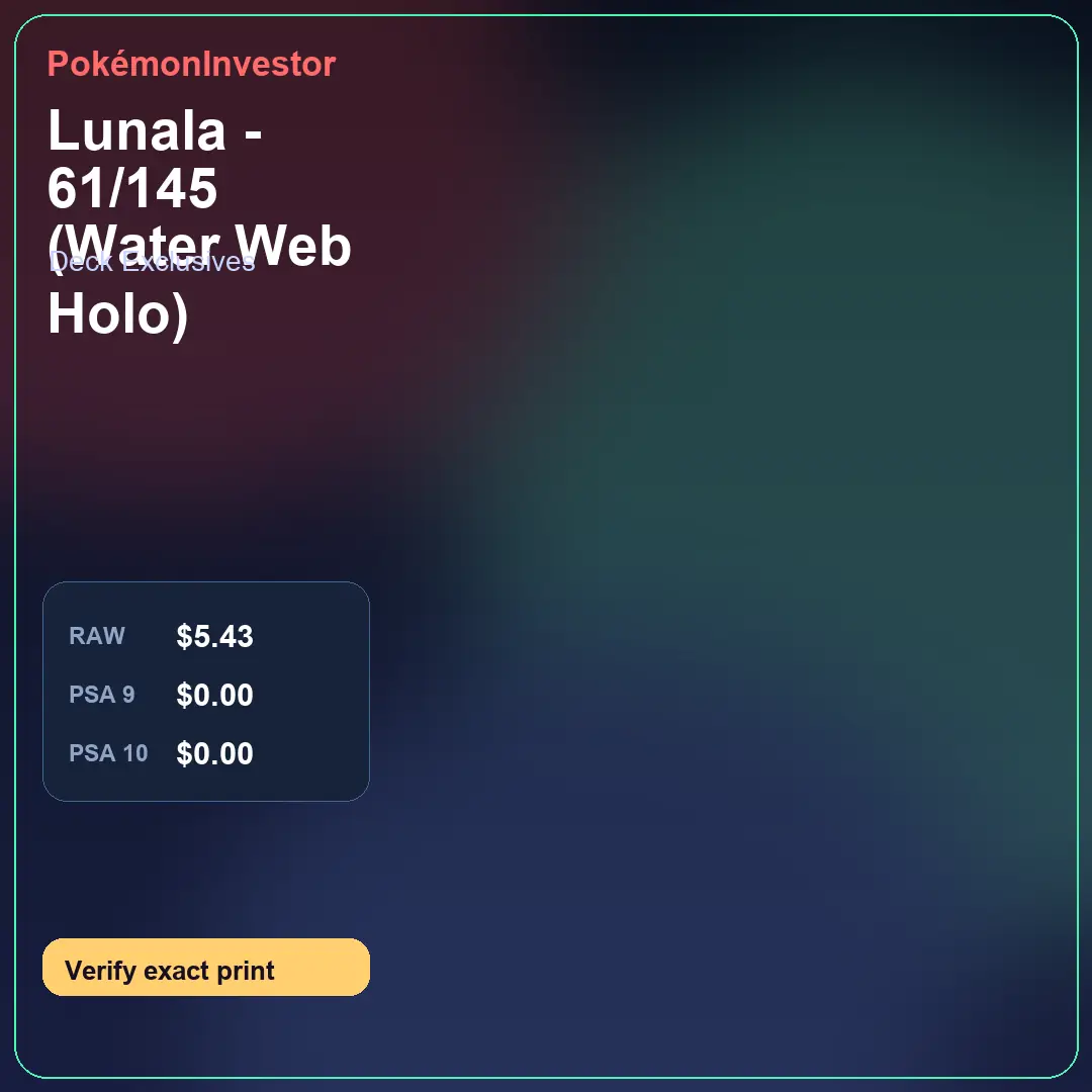 Card research image for Lunala - 61/145 (Water Web Holo)