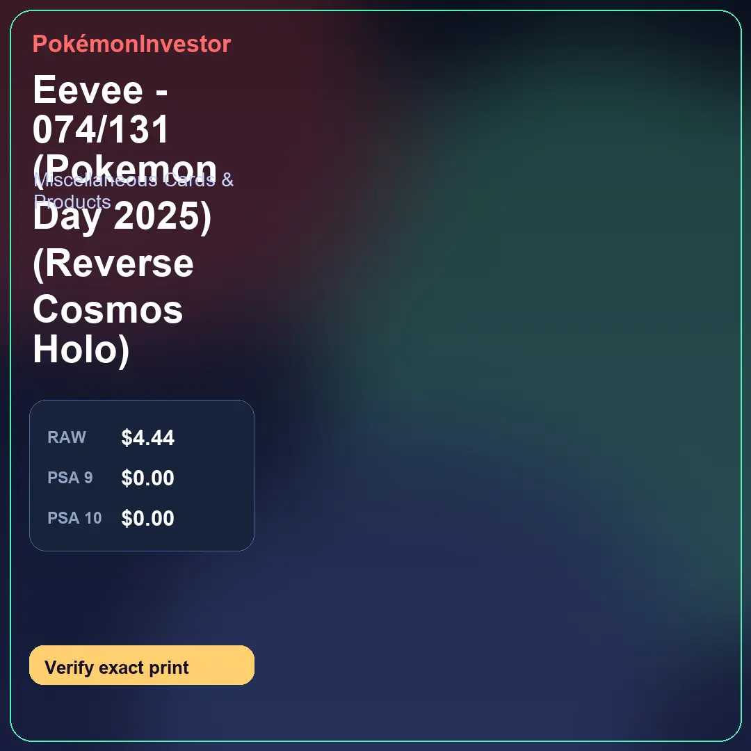 Card research image for Eevee - 074/131 (Pokemon Day 2025) (Reverse Cosmos Holo)