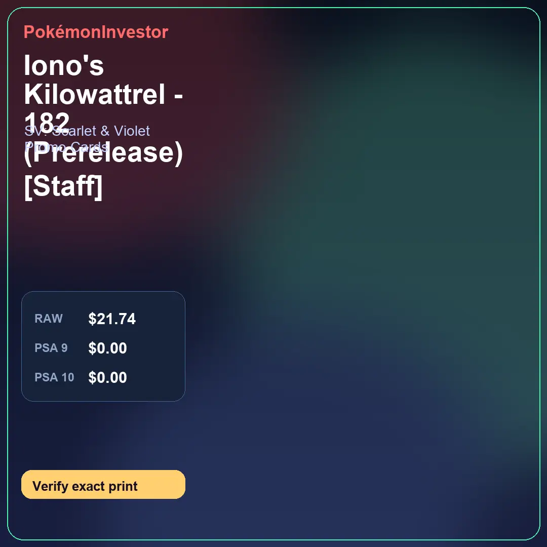 Card research image for Iono's Kilowattrel - 182 (Prerelease) [Staff]