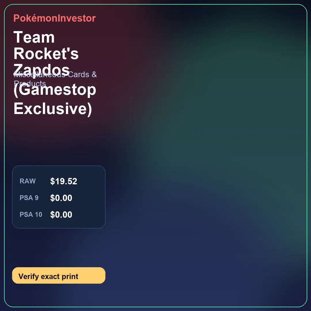 Card research image for Team Rocket's Zapdos (Gamestop Exclusive)