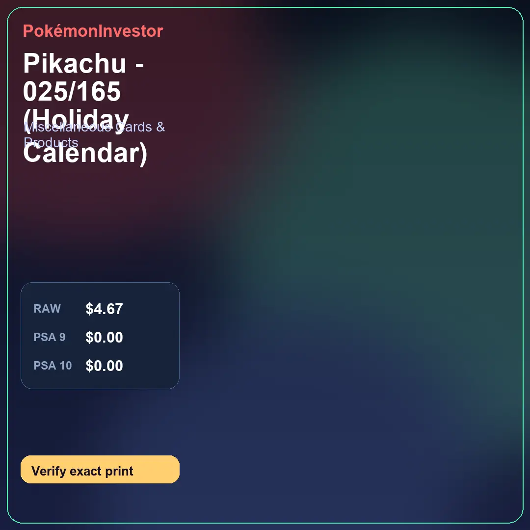 Card research image for Pikachu - 025/165 (Holiday Calendar)