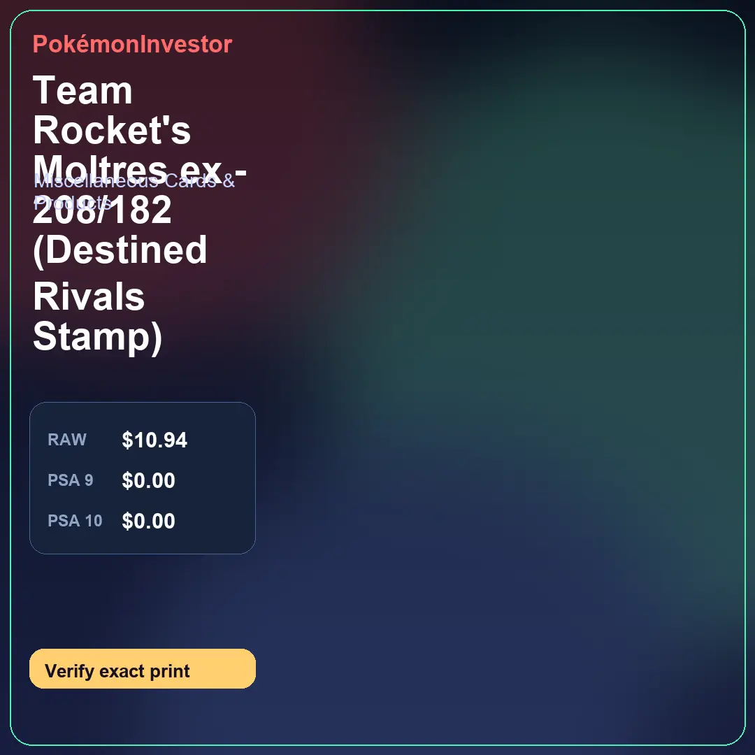 Card research image for Team Rocket's Moltres ex - 208/182 (Destined Rivals Stamp)