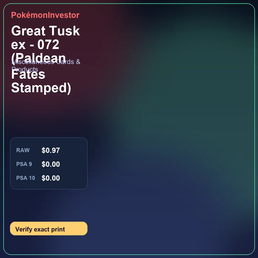 Card research image for Great Tusk ex - 072 (Paldean Fates Stamped)